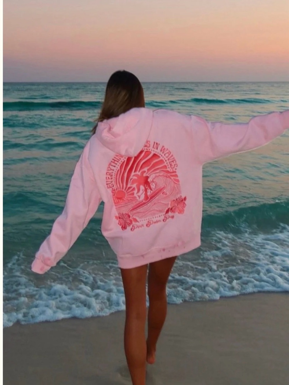 Pink Palm Puff Women's Pink Graphic Hoodie Sweater - Picture 6 of 6
